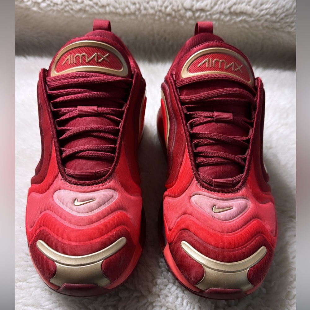 NIKE AIR MAX 720 GS IRON MAN CRIMSON RED BRONZE GOLD 270 7Y/8.5 Womens